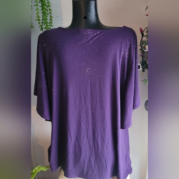 Reitmans Purple Shimmer Short Flutter Sleeve Drape Neck Top 2X - Picture 6 of 7